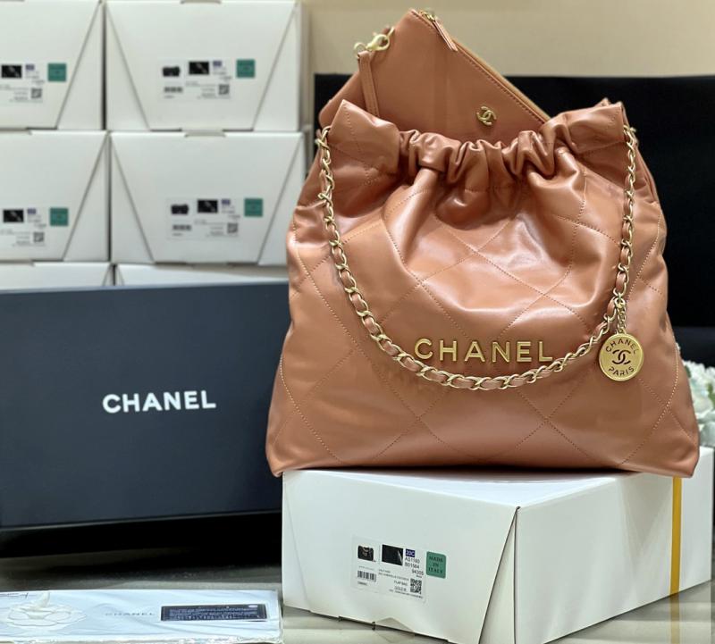 Chanel Shiny Calfskin 22 Handbag AS3261 Caramel