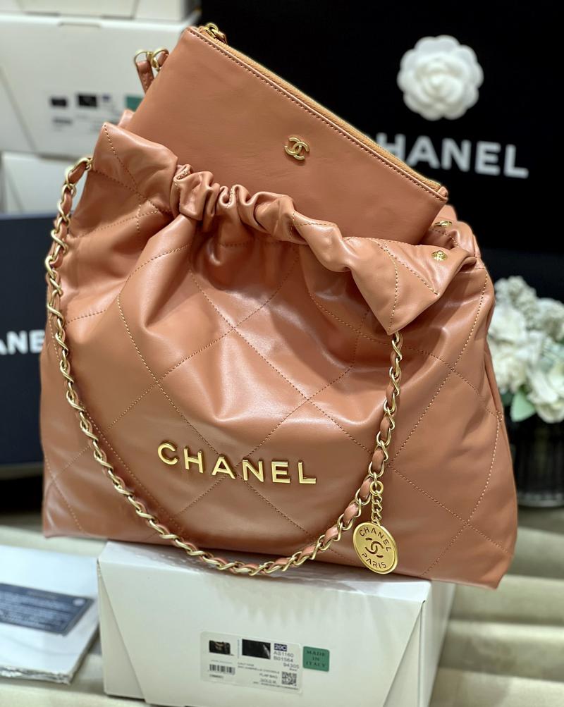 Chanel Shiny Calfskin 22 Handbag AS3261 Caramel