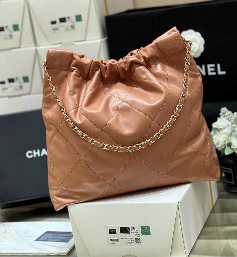 Chanel Shiny Calfskin 22 Handbag AS3261 Caramel