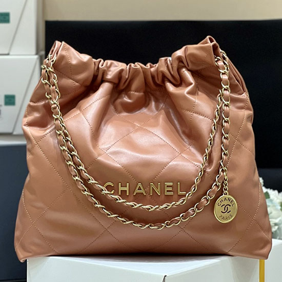 Chanel Shiny Calfskin 22 Handbag AS3261 Caramel