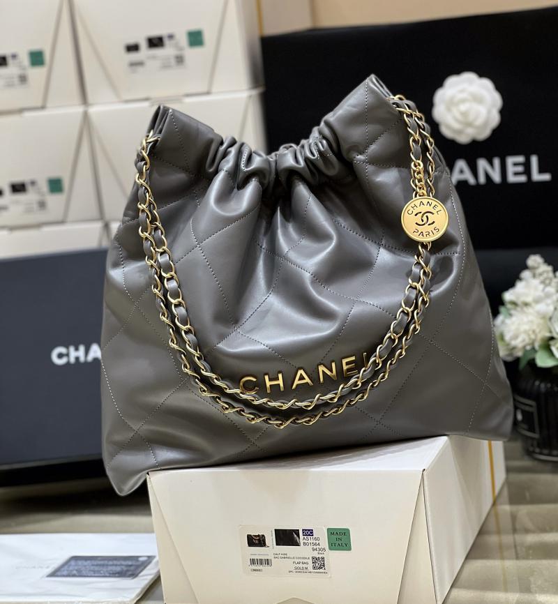 Chanel Shiny Calfskin 22 Handbag AS3261 Grey