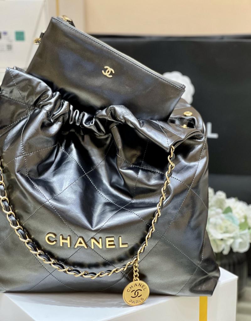 Chanel Shiny Calfskin 22 Handbag AS3261 Metallic Gray