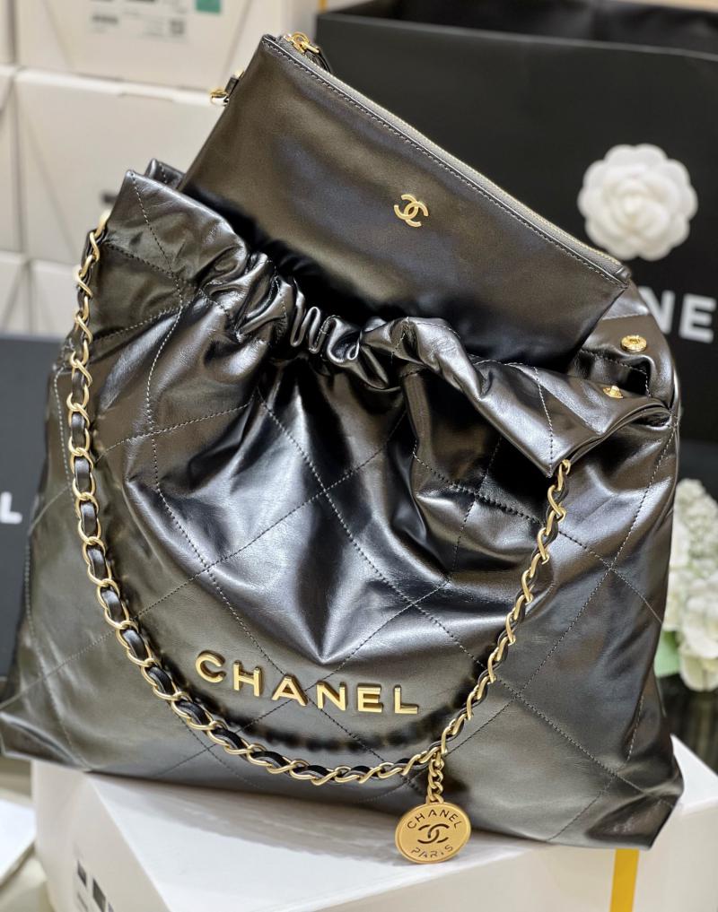 Chanel Shiny Calfskin 22 Handbag AS3261 Metallic Gray