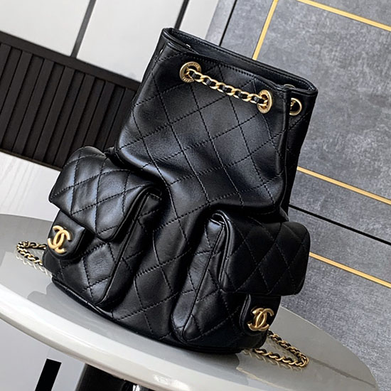 Chanel Shiny Lambskin Backpack Black AS5310