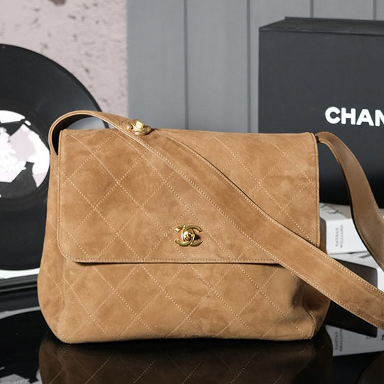 Chanel Suede Vintage Shoulder Bag Caramel AS2467