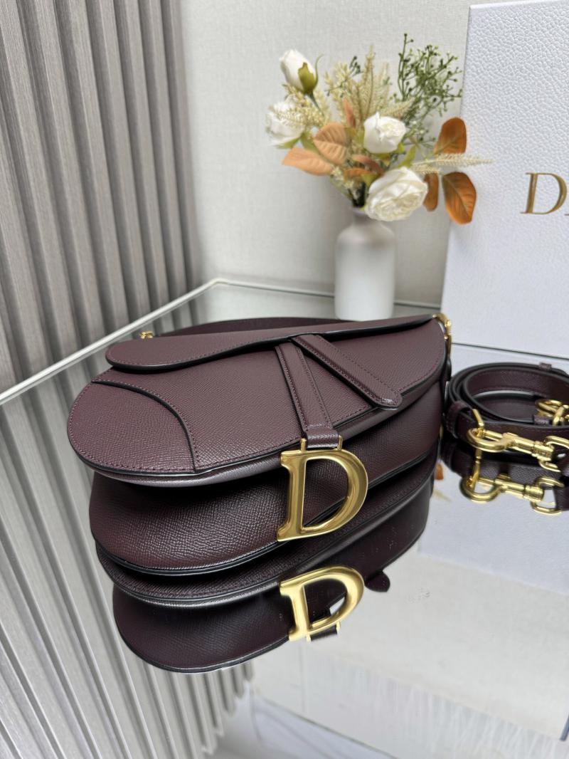 Dior Grained Calfskin Saddle Bag With Strap M0455 Dark Burgundy