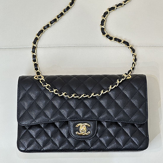 Medium Chanel Caviar Flap Bag A01112 Black with Gold