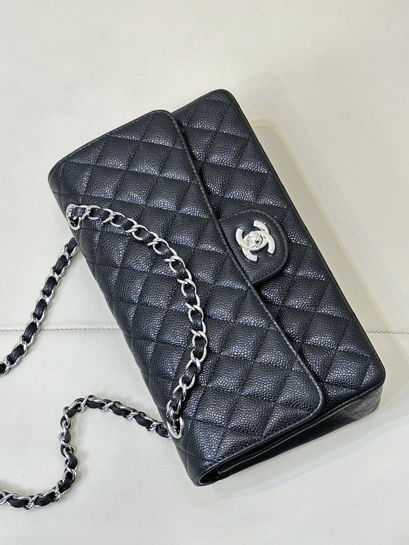 Medium Chanel Caviar Flap Bag A01112 Black with Silver