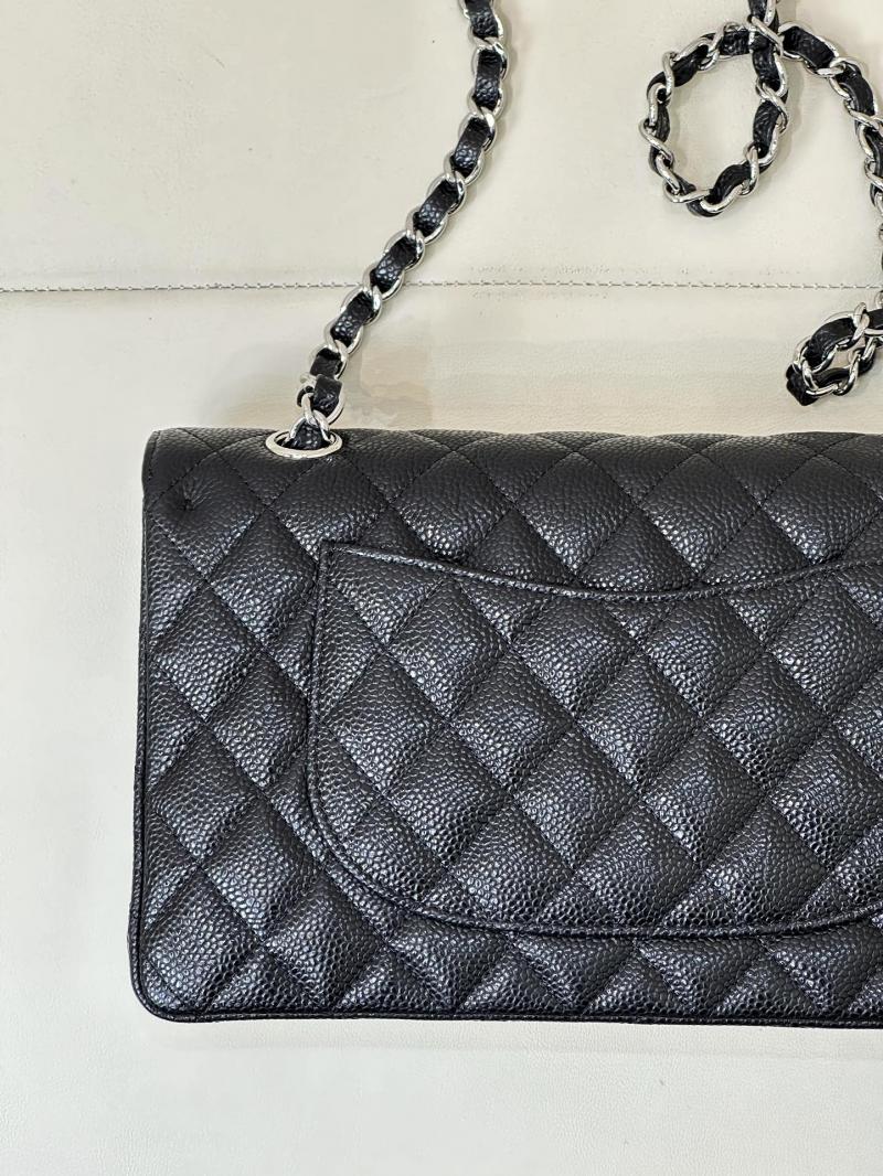 Medium Chanel Caviar Flap Bag A01112 Black with Silver