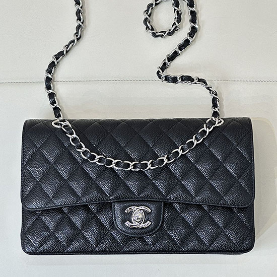 Medium Chanel Caviar Flap Bag A01112 Black with Silver