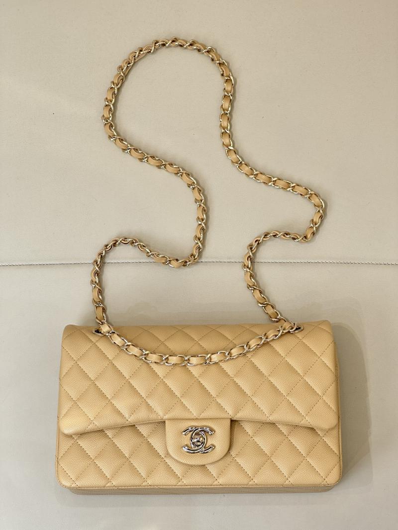 Medium Chanel Grained Calfskin Flap Bag Beige A01112