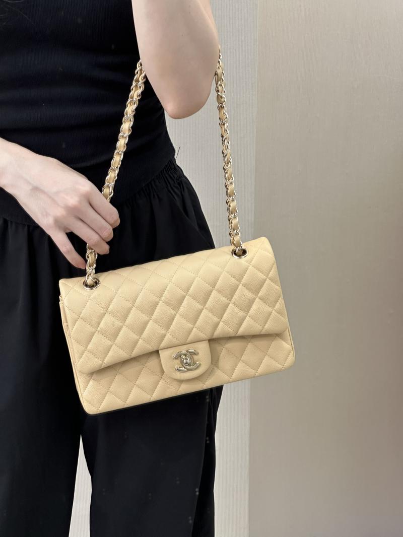 Medium Chanel Grained Calfskin Flap Bag Beige A01112