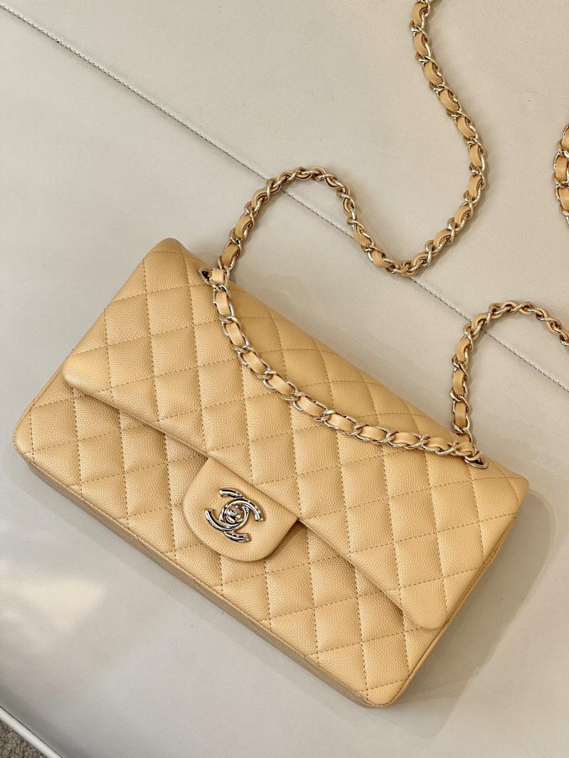 Medium Chanel Grained Calfskin Flap Bag Beige A01112