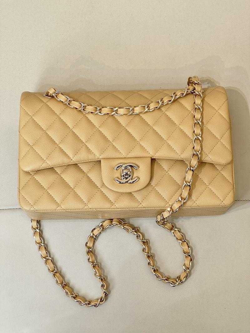 Medium Chanel Grained Calfskin Flap Bag Beige A01112