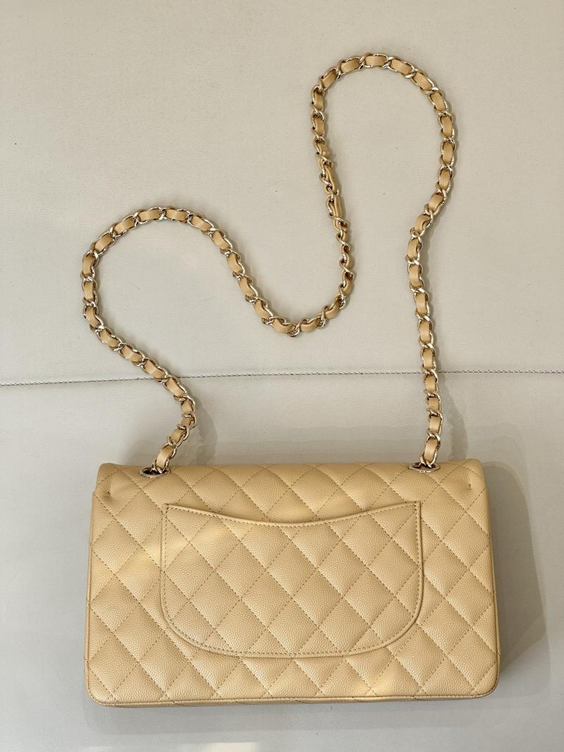 Medium Chanel Grained Calfskin Flap Bag Beige A01112