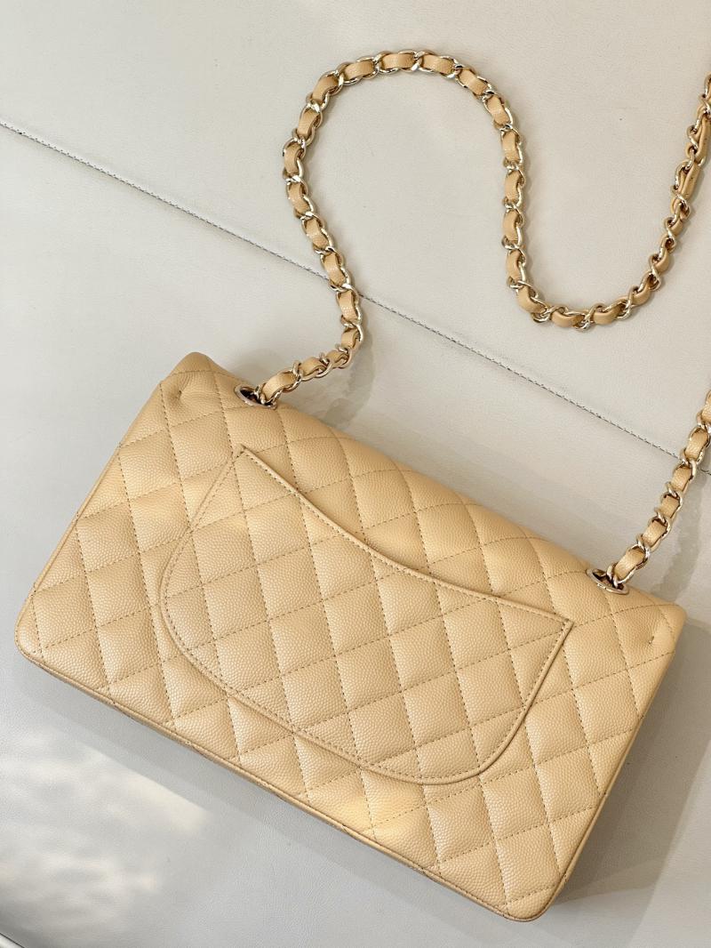 Medium Chanel Grained Calfskin Flap Bag Beige A01112