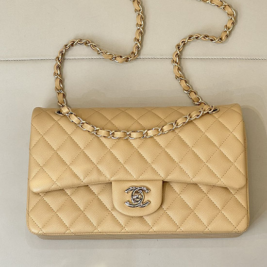 Medium Chanel Grained Calfskin Flap Bag Beige A01112