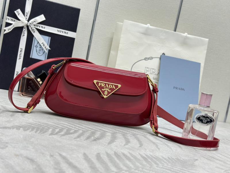 Prada Brushed Leather Shoulder Bag Red 1BD345