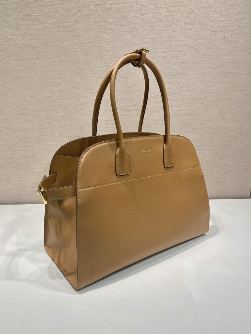 Prada Large leather tote bag with buckles 1BG508 Caramel