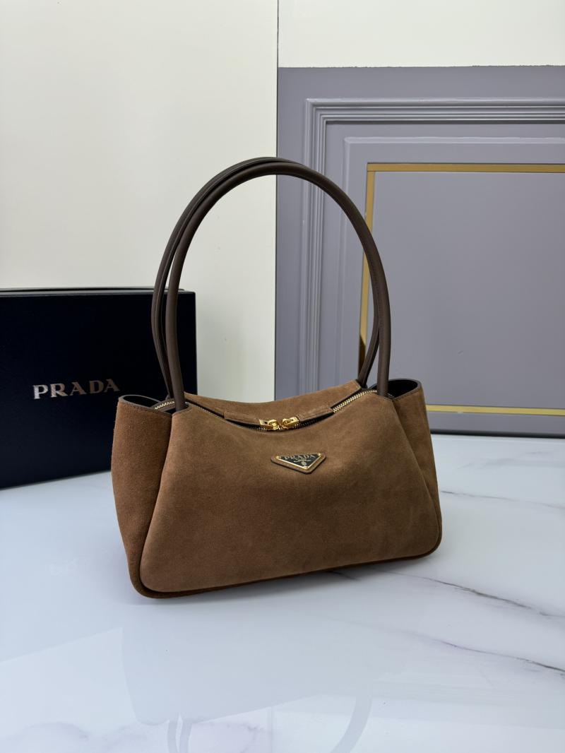 Prada Medium Suede Handbag Brown 1BA444