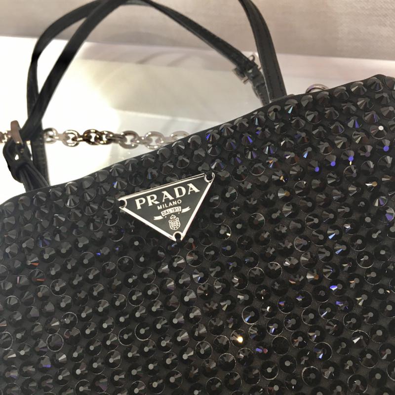 Prada Rhinestone Handbag 1N6608 Black