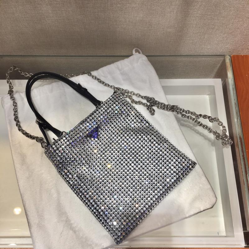 Prada Rhinestone Handbag 1N6608 Silver