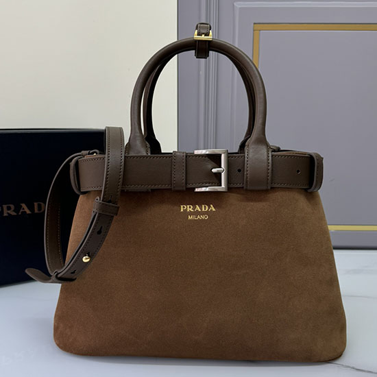 Prada Suede Buckle Bag Brown 1BA434