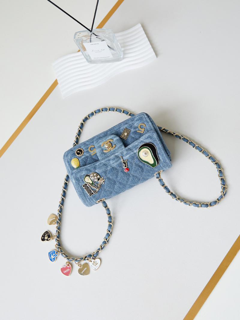 Small Chanel Denim Flap Bag Light Blue A01116