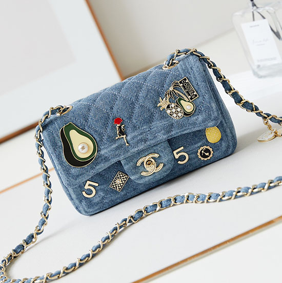 Small Chanel Denim Flap Bag Light Blue A01116