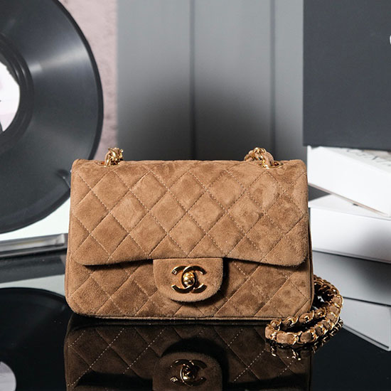 Small Chanel Suede Flap Bag Caramel A01116