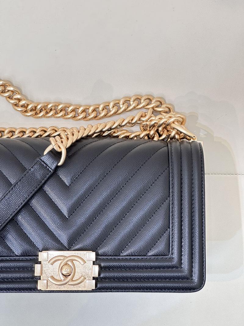 Boy Chanel Chevron Handbag A67086 Black with Gold