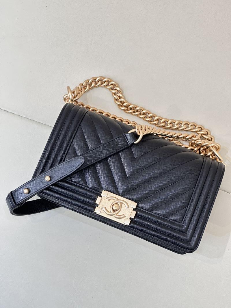 Boy Chanel Chevron Handbag A67086 Black with Gold