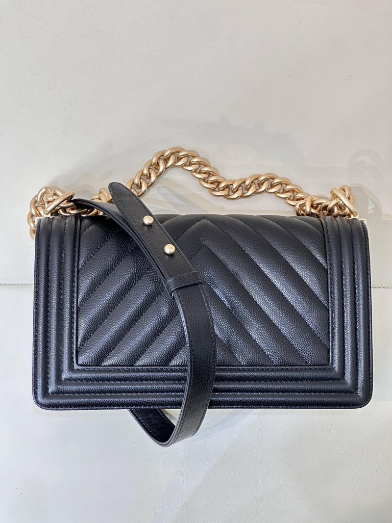 Boy Chanel Chevron Handbag A67086 Black with Gold