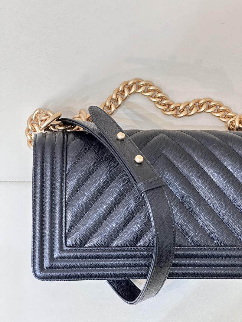 Boy Chanel Chevron Handbag A67086 Black with Gold