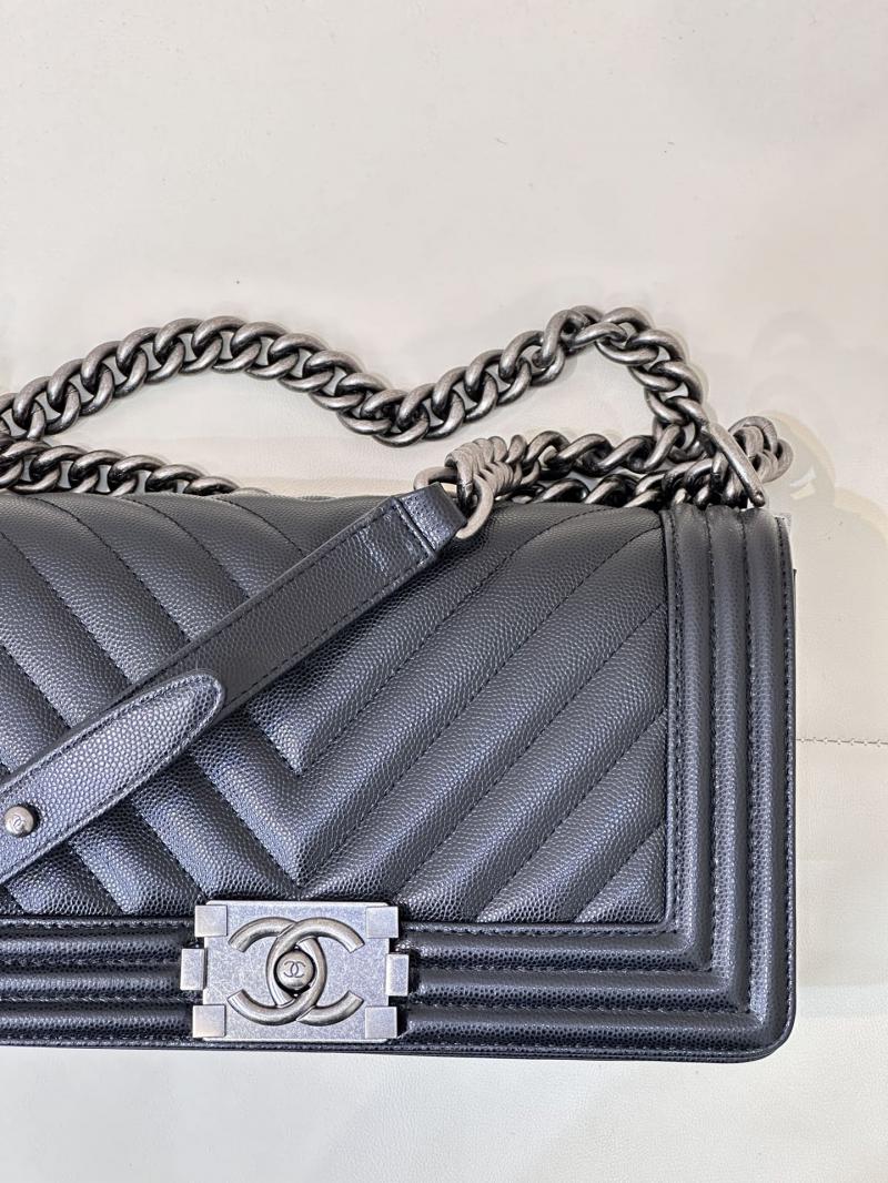 Boy Chanel Chevron Handbag A67086 Black with Silver