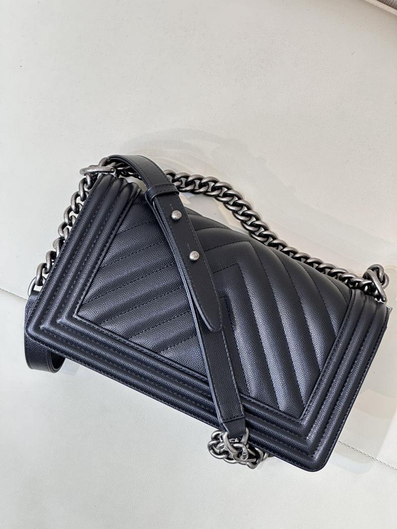 Boy Chanel Chevron Handbag A67086 Black with Silver