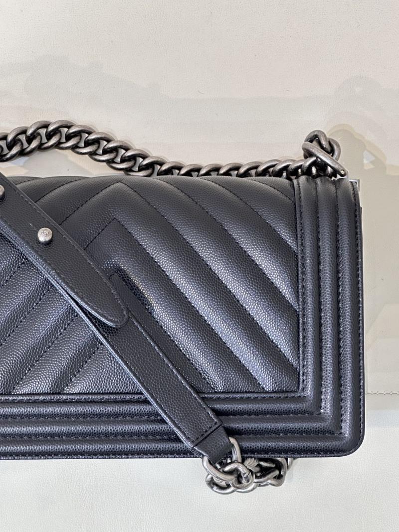 Boy Chanel Chevron Handbag A67086 Black with Silver