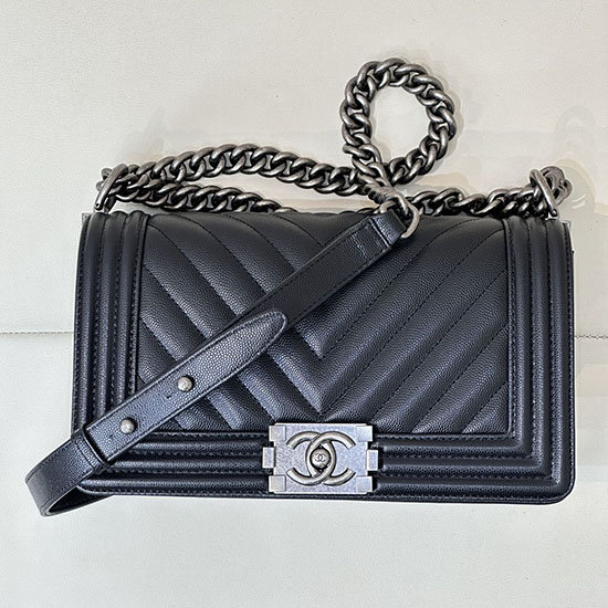 Boy Chanel Chevron Handbag A67086 Black with Silver