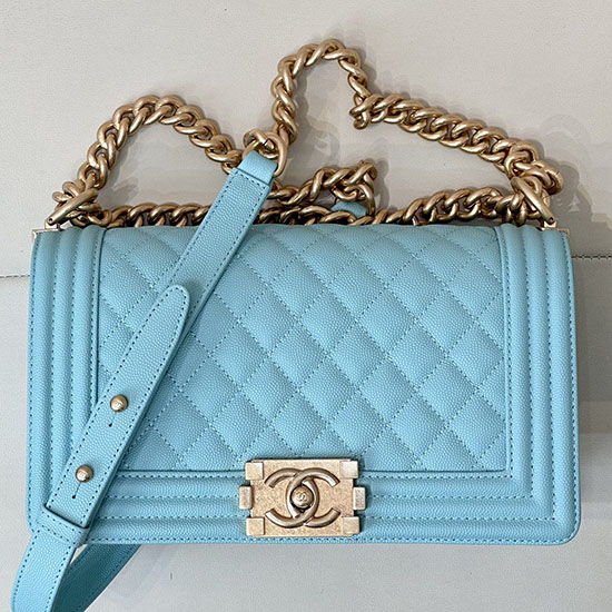 Boy Chanel Handbag A67086 Blue with Gold