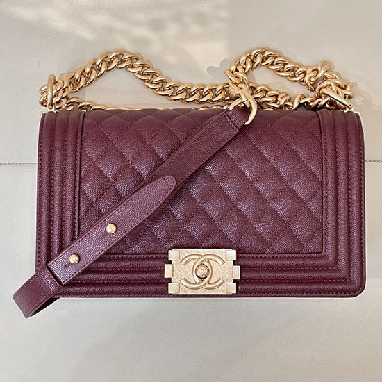 Boy Chanel Handbag A67086 Burgundy with Gold