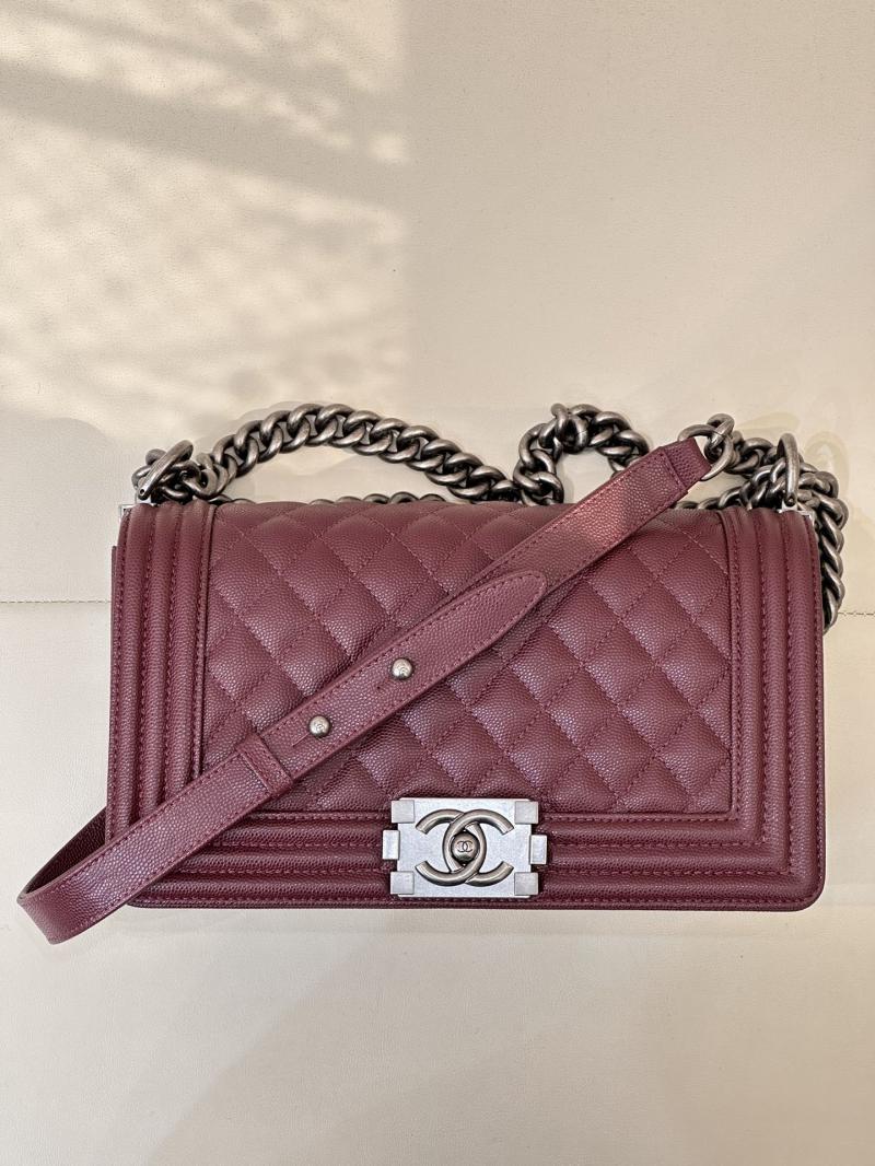 Boy Chanel Handbag A67086 Burgundy with Silver