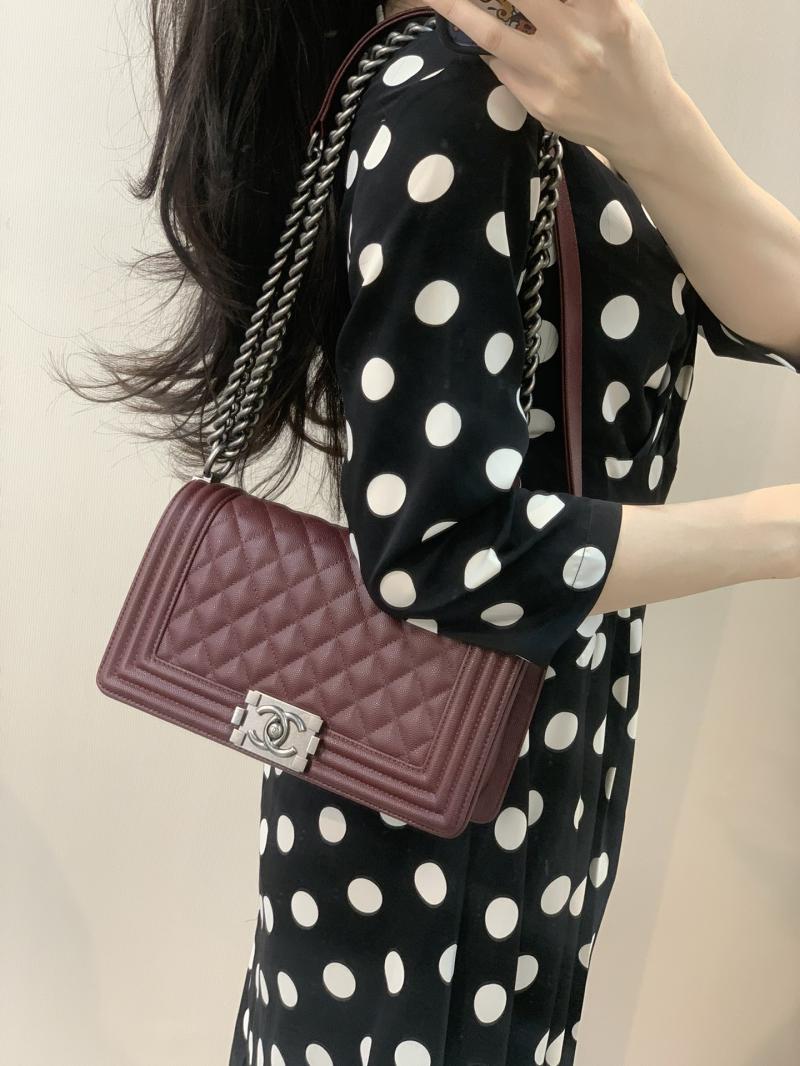 Boy Chanel Handbag A67086 Burgundy with Silver