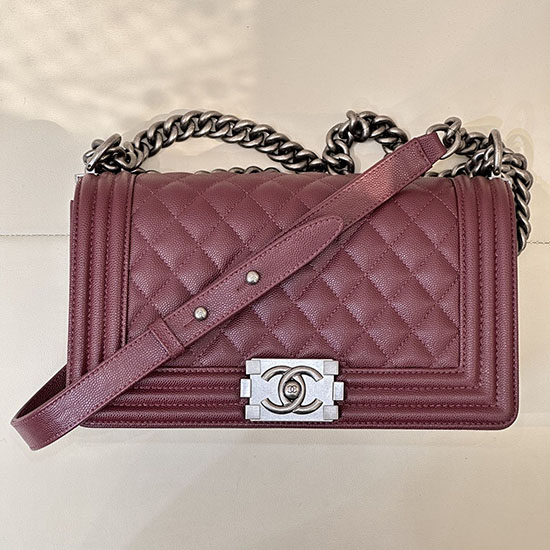 Boy Chanel Handbag A67086 Burgundy with Silver