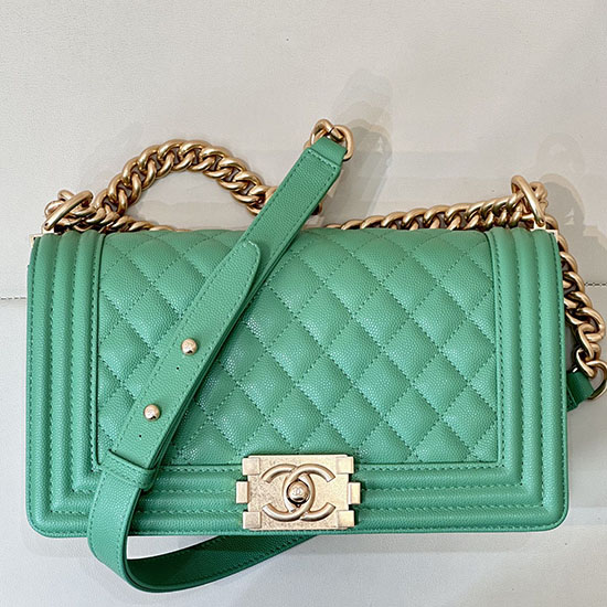 Boy Chanel Handbag A67086 Green with Gold