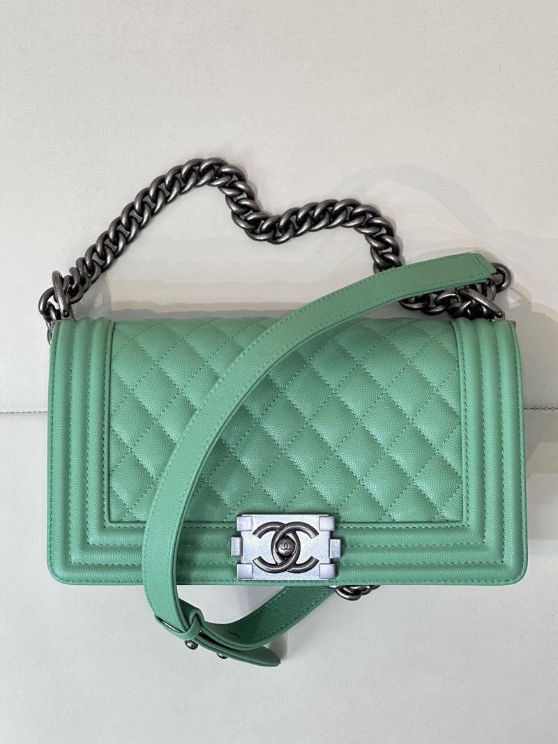 Boy Chanel Handbag A67086 Green with Silver