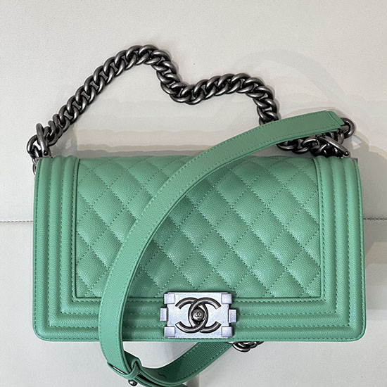 Boy Chanel Handbag A67086 Green with Silver