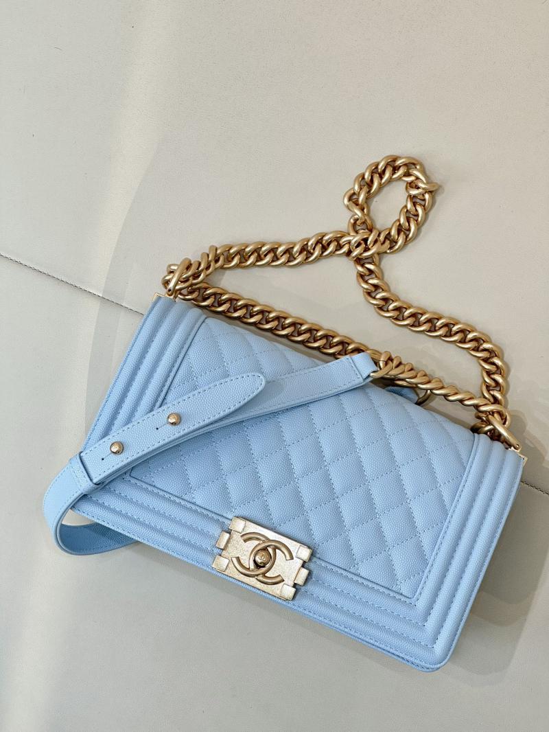 Boy Chanel Handbag A67086 Light Blue with Gold