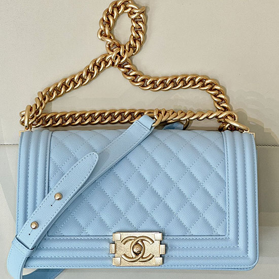 Boy Chanel Handbag A67086 Light Blue with Gold