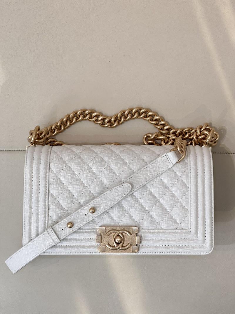 Boy Chanel Handbag A67086 White with Gold