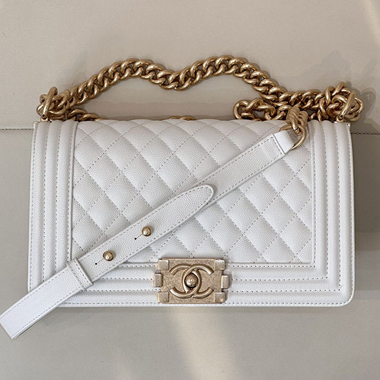 Boy Chanel Handbag A67086 White with Gold